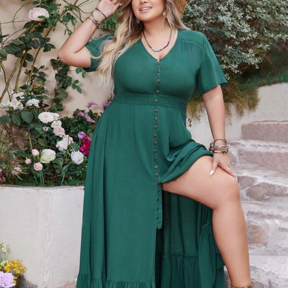 SHEIN Teal Button-Up Maxi Dress